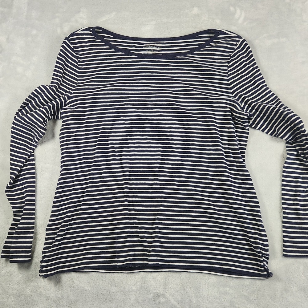 Talbots Women's Navyโ Stretch Weekend Tee Striped Long Sleeve XL Coastal Grandma